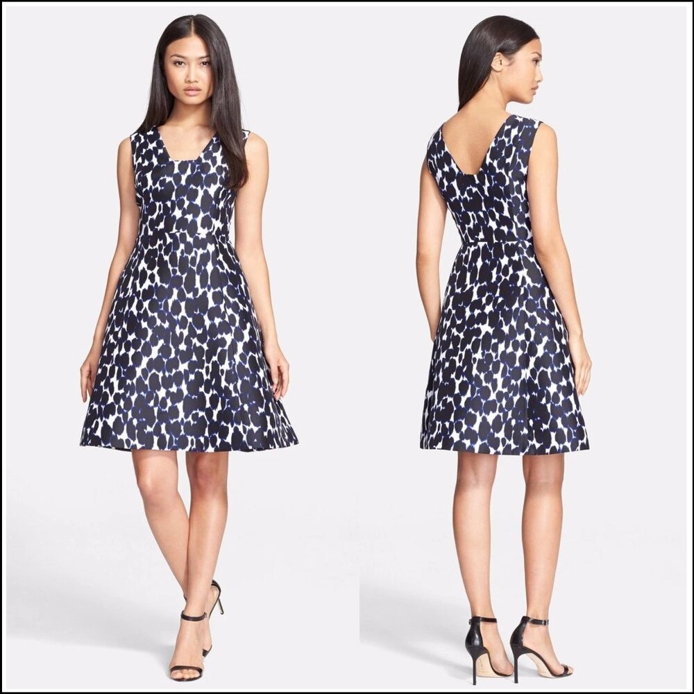 Kate Spade ♠️ Be Daring Leopard Animal Print Fit & Flare Dress, Indigo Blue, 12